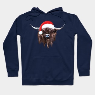 Scottish Highland Cow Christmas Santa Hat Hoodie